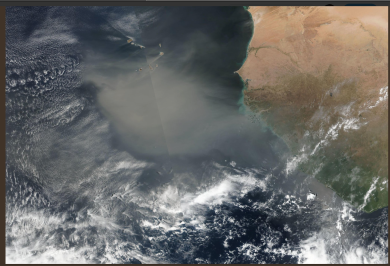 RGB composite image from SUOMI VIIRS of the Saharan dust transport of 2019.03.02. Credit: NASA EODIS Worldview Source: https://worldview.earthdata.nasa.gov